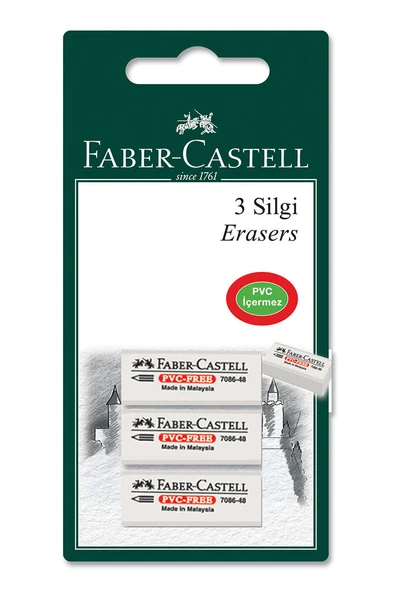 4 ADET Faber Castell 3'lü Beyaz Silgi 7086/48 ürün görseli 1