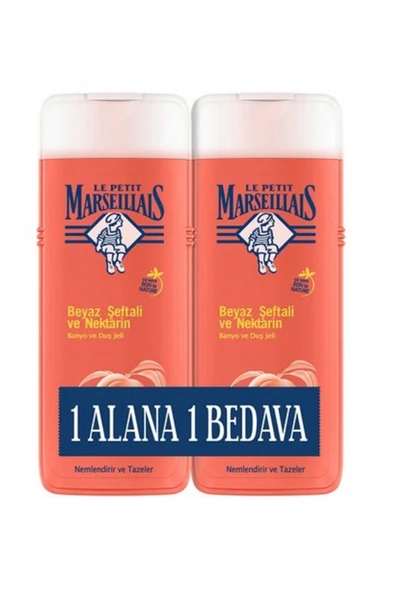 4 ADET Le Petit Marseillais Duş Jeli Beyaz Şeftali ve Nektarin 400ml+400ml ürün görseli 1