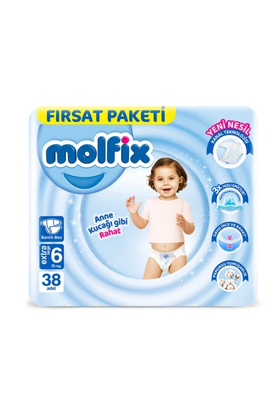 Molfix Bebek Bezi Fırsat Paketi (6) Extra Large 15+ kg 38'li ürün görseli 1