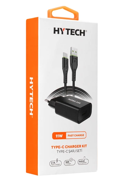 3 ADET Hytech HY-XE26T Type-C Kablolu 2100MA Ev Şarj 11W + 2,4A Siyah Şarj Adaptör Seti ürün görseli 1
