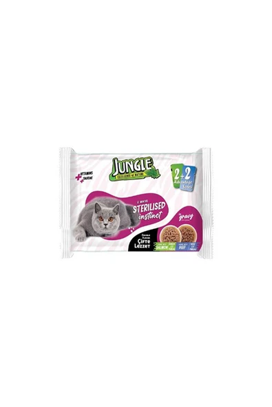4 ADET Jungle 4 x 100 g Çift Lezzet Kısır Kedi Somon - Biftek ürün görseli 1