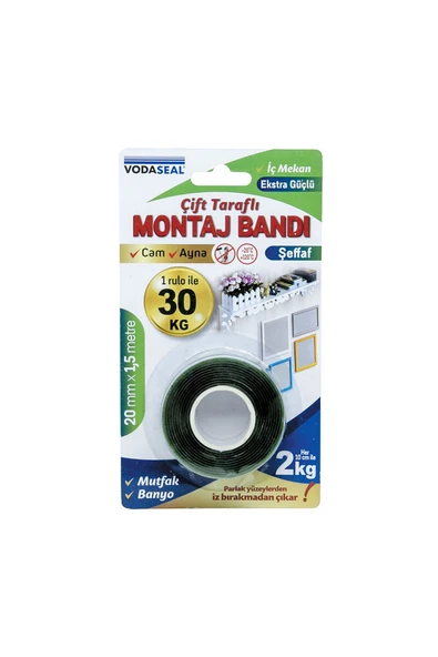 3 ADET Vodaseal Montaj Bandı Şeffaf 20mmx1,5mt ürün görseli 1