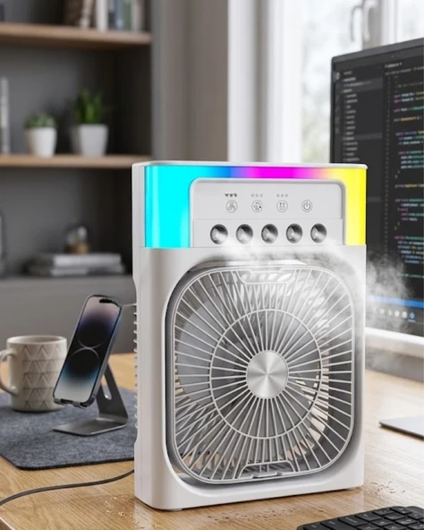 Su Püskürtmeli Mini Klima Fan Usb Şarjlı Masaüstü Soğutucu Rgb Işıklı ürün görseli 1