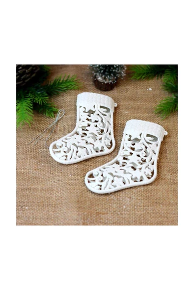 2 ADET Orca Ağaç Süsü Simli Beyaz Çorap 2'li 13x10 cm ürün görseli 1