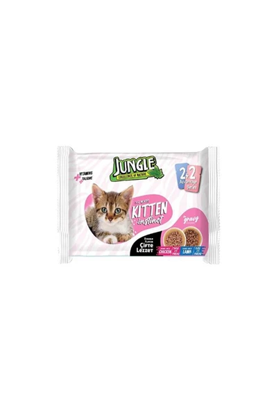3 ADET Jungle 4*100 Gr. Çift Lezzet Pouch Yavru Kedi Tavuk-Kuzu ürün görseli 1