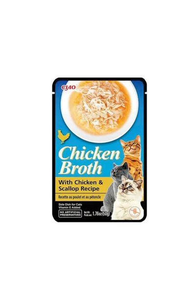 3 ADET Ciao Chicken Broth Tavuk Sulu ve Deniz Taraklı Kedi Çorbası 50 Gr ürün görseli 1