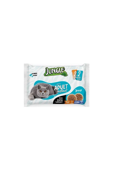 2 ADET Jungle 4*100 Gr. Çift Lezzet Pouch Yetişkin Kedi Ton - Somonlu ürün görseli 1