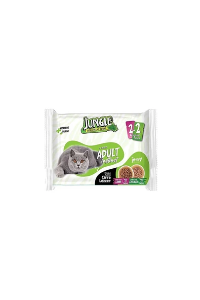 2 ADET Jungle 4*100 Gr. Çift Lezzet Pouch Yetişkin Kedi Kuzulu - Tavuklu ürün görseli 1