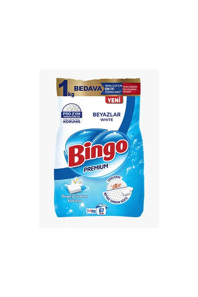 Bingo Premium Toz Çamaşır Deterjanı Beyazlar 7+1 Kg ürün görseli 1