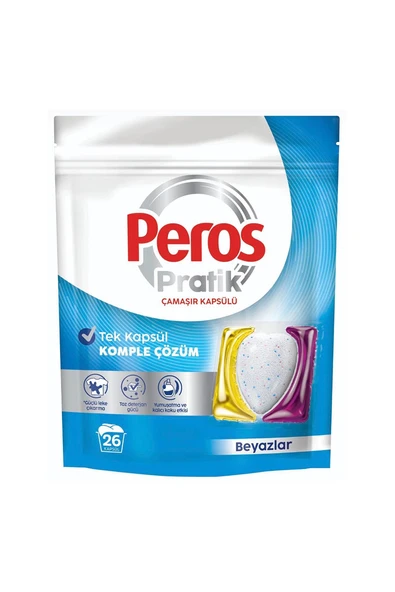 4 ADET Peros Pratik Çamaşır Deterjanı Kapsülü Beyazlar 26 Adet ürün görseli 1
