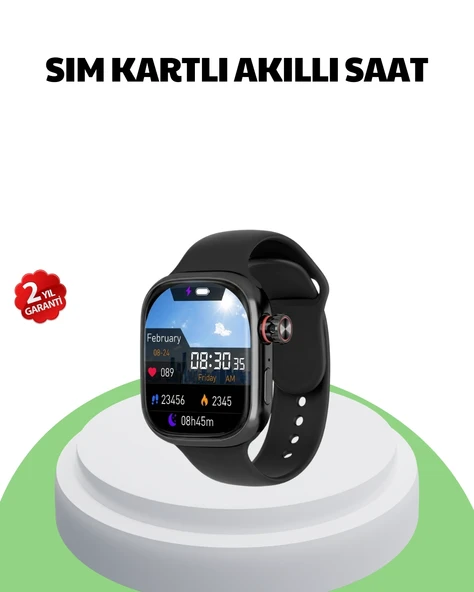 Sesli Arama Özellikli Sım Kartlı Siyah Akıllı Saat ürün görseli 1