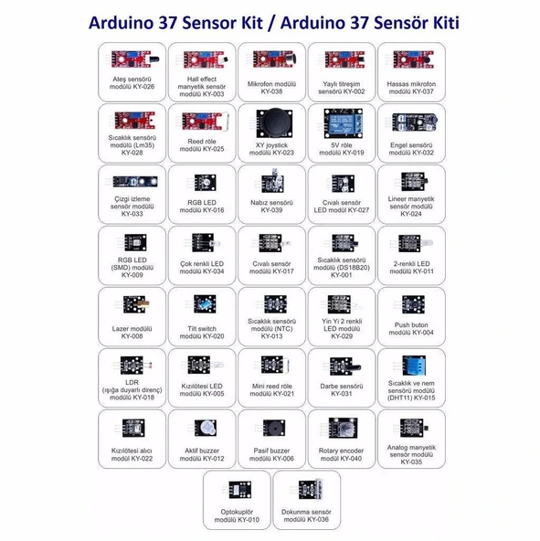 Arduino Uyumlu Sensör Modül Seti Sensor Kit 37 Parça Karton Kutulu ürün görseli 1