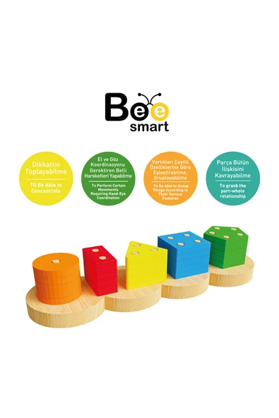 2 ADET Bee Smart Ahşap Geometrik Bul-Tak Eğitici Oyuncak ürün görseli 1
