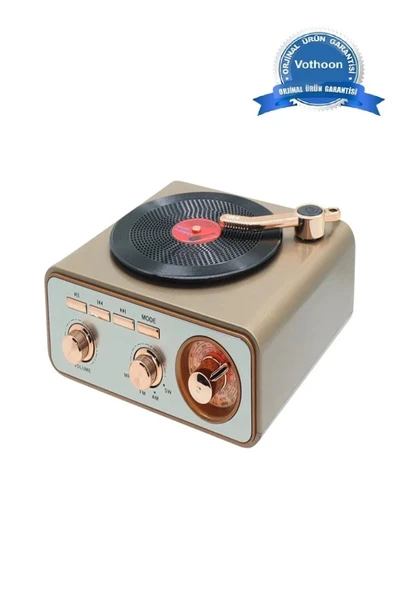 Metalik Nostaljik Tasarım Plak Çalar Görünümlü Radyolu Bluetooth Hoparlör Retro Müzik Plak ürün görseli 1