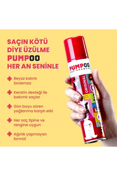 4 ADET Pumpoo Kuru Şampuan Original 200 ml - Resim 2