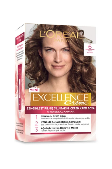 3 ADET Excellence Saç Boyası Açık Kahve No:6 ürün görseli 1