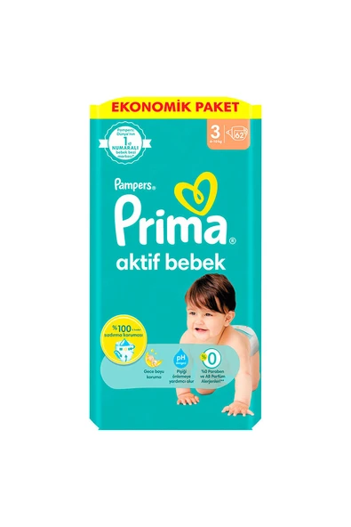 2 ADET Prima Ekonomik Paket (3) Midi 6-10 kg 62 Adet Bebek Bezi ürün görseli 1