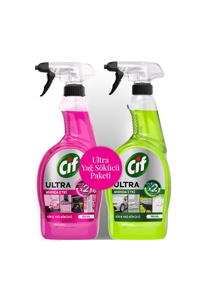Cif Ultra Hız Anında Etki Sprey Yeşil 750 ml + Cif Ultra Hız Anında Etki Sprey Sakura 750 ml ürün görseli 1