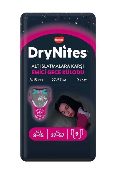 2 ADET Huggies Bebek Bezi Dry Nites Large Kız 30-48 Kg 9 Ped ürün görseli 1