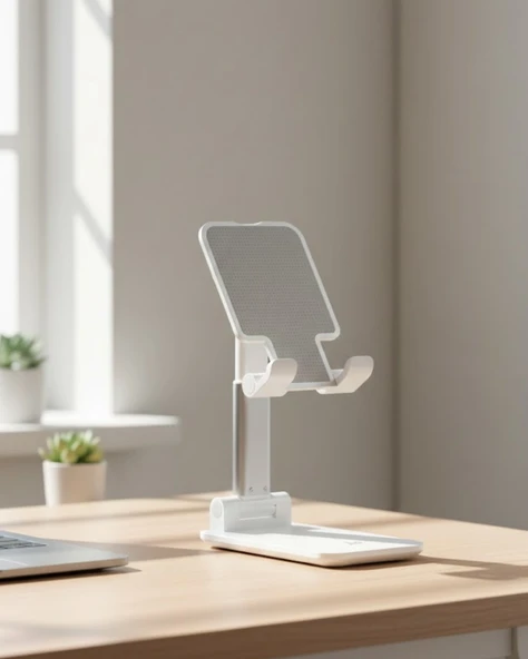 Ayarlanabilir Ergonomik Katlanabilir Masaüstü Telefon Tutucu Beyaz ürün görseli 1