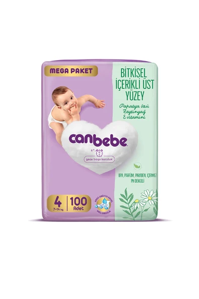 2 ADET Canbebe Mega Paket Bebek Bezi 100'lü 4 Numara - Resim 2
