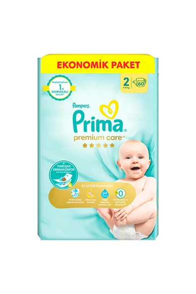 2 ADET Prima Premium Care Eko (2) Mini 4-8 kg 60 Adet Bebek Bezi ürün görseli 1