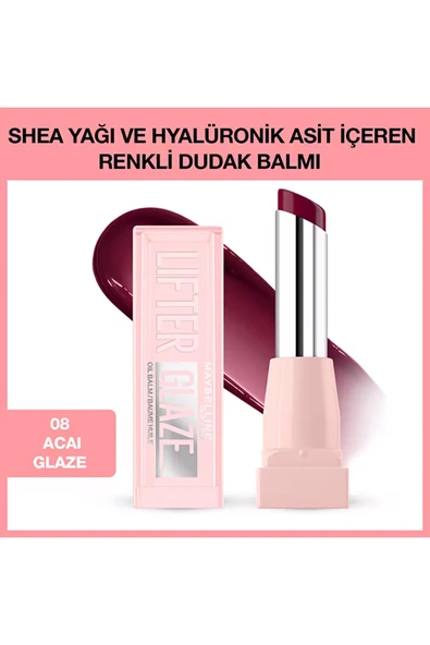 3 ADET Maybelline New York Lifter Glaze Renkli Dudak Balmı 08-Açai Glaze ürün görseli 1