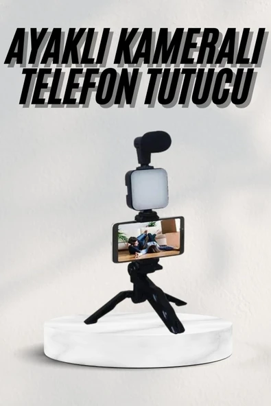 Telefon Tutucu Led Işıklı Kumandalı Mikrofon Telefon Vlog Video Kayıt ürün görseli 1