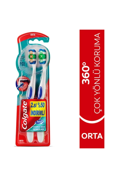 4 ADET Colgate Diş Fırçası 360 Komple Ağız Temizliği Orta 1+1 ürün görseli 1
