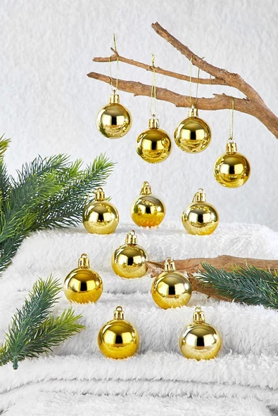 2 ADET Yılbaşı Süsü Metalize Top Gold 4 cm 12'li ürün görseli 1