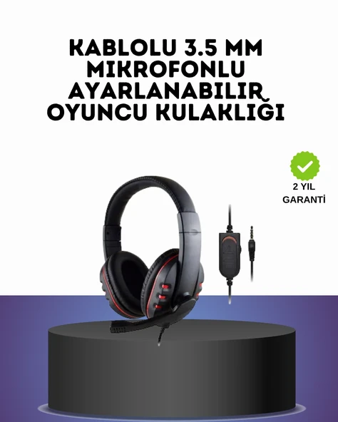 Kırmızı  Headset Mikrofonlu Sağlam Kablolu Konforlu ürün görseli 1