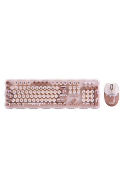 2 ADET Everest KM-6286 Ice Cream Fildişi Kablosuz 2.4 + BT Q Klavye + Mouse Set ürün görseli 1
