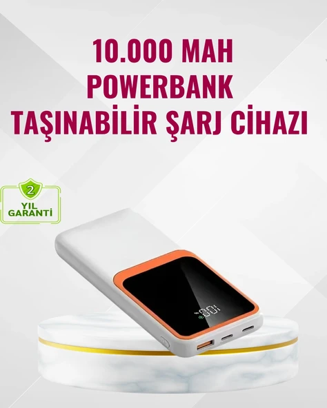 Powerbank 10000 Mah - Çift Usb Çıkışlı, Type-c Girişli, Şık Beyaz Tasarım ürün görseli 1