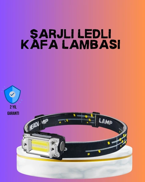 Beyaz Led Işık Sensörlü Kafa Lambası Lityum Batarya Led El Fenerli Şarjlı ürün görseli 1