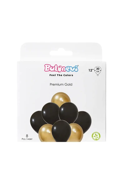 Balonevi Siyah ve Gold Balon Seti 30 cm 8'li ürün görseli 1