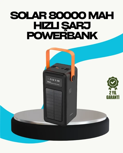 80000 Mah Güneş Enerjili Powerbank 4 Kablolu Type C Lightning Micro Usb ürün görseli 1