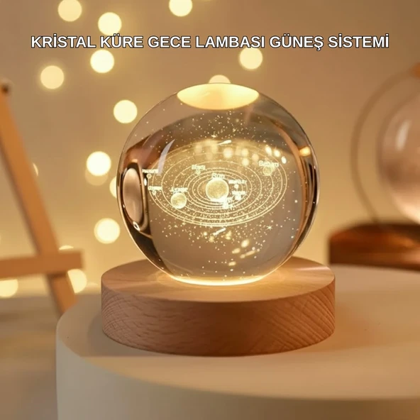 Usb Bağlantılı Işıklı Kristal Küre Modern Ahşap Tabanlı Dekor ürün görseli 1