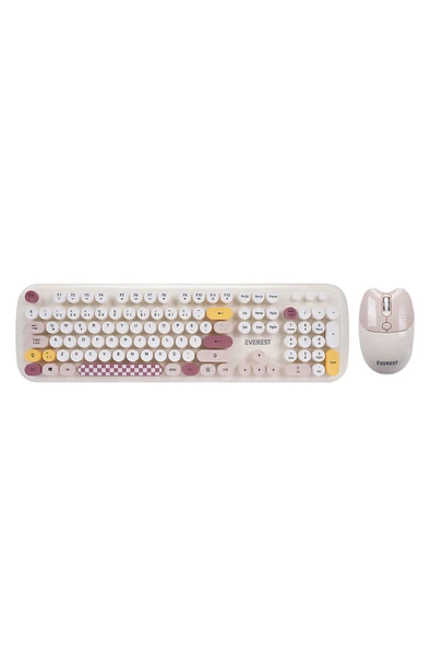 Everest KM-6284 WHISKER Renkli Tuşlu Bej Kablosuz Q Klavye + Mouse Set ürün görseli 1