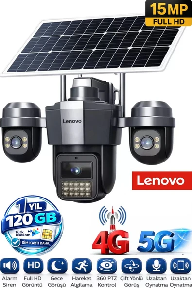 G4W19 3 Lensli 4G SIM Kartlı 360° PTZ Solar Güvenlik Kamerası Güneş Panelli Gece Görüşlü Dış Mekan 1 Yıl 120GB Dahil ürün görseli 1