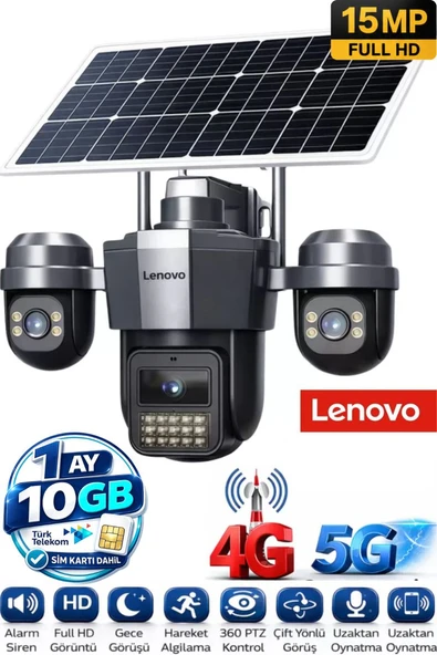 G4W19 3 Lensli 4G SIM Kartlı 360° PTZ Solar Güvenlik Kamerası Güneş Panelli Gece Görüşlü Dış Mekan 1 Ay 10GB Dahil ürün görseli 1
