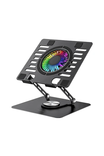 Addison AD-RC36 Steely 360 Derece Dönebilen Fanlı RGB Işıklı Ayarlanabilir Siyah Metal Laptop Stand ürün görseli 1