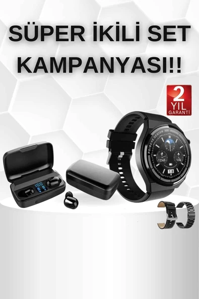 Kablosuz Bluetooth Kulaklık Ve Kordon Hediyeli Akıllı Saat Nabız Ölçer Uzun Pil Ömrü ürün görseli 1