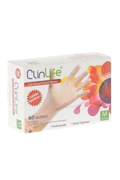 4 ADET   Clinlife Vinyl Çok Amaçlı Eldiven 40'lı Medium ürün görseli 1