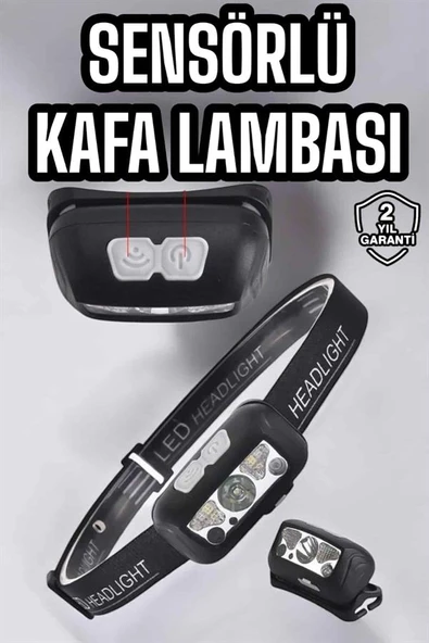 Kafa Lambası Kamp Lambası Sensörlü Şarjlı Ayarlanabilir - Resim 2