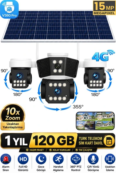 RX95G Solar Güvenlik Kamerası Türkçe 4G Sim Kartlı PTZ Hareketli Gece Görüşlü Güneş Panelli Kamera 1 YIL 120GB DAHİL ürün görseli 1