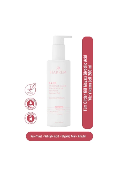 3 ADET  Rose Series Tüm Ciltler Gül Mayası Glycolic Acid Hassas Yüz Yıkama Jeli 200 ML ürün görseli 1