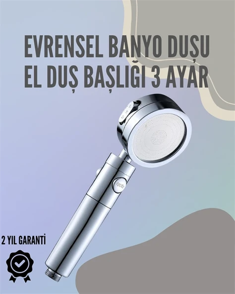 Paslanmaz Çelik Çok Fonksiyonlu El Duş Başlığı - 3 Modlu Püskürtme Seçeneği ürün görseli 1