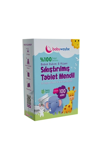3 ADET  Baby Waybe Bebek Bakım Temizlik Hijyen Mendili Sıkıştırılmış Tablet 100'lü ürün görseli 1