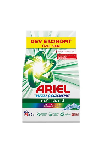 3 ADET  Ariel Toz Çamaşır Deterjanı Dağ Esintisi Renkiler ve Beyazlar 7 kg ürün görseli 1