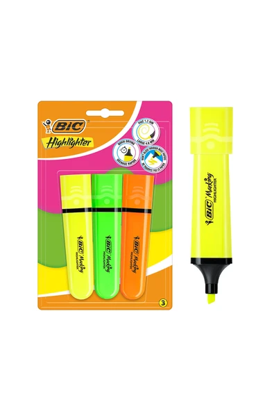 3 ADET  Bic Flat Fosforlu Kalem Neon 3 lü Blister ürün görseli 1